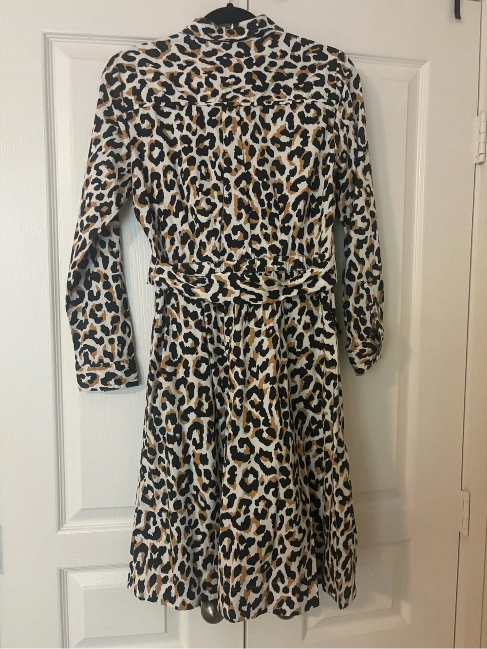 J. Crew Long-Sleeve Leopard Print Tie-Waist Dress in Black, White & Tan